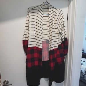 Chic Soul Adorable Striped & Plaid Cardigan, 2X